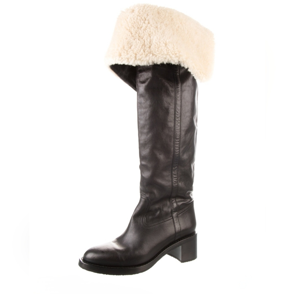 Celine Leather Sherling Trim Riding Boots Size: 11 (IT 41)